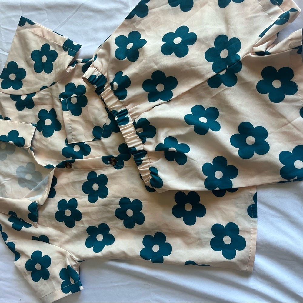SHEIN Cream Dress with Blue Floral Design
